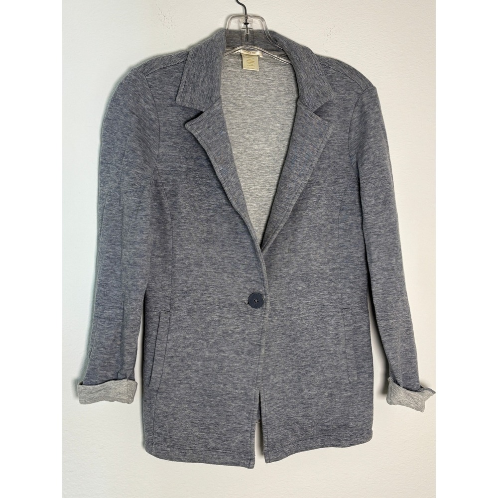 Matty M Womens Knit Blazer Jacket Blue Heathered‎ Single Button Soft XS